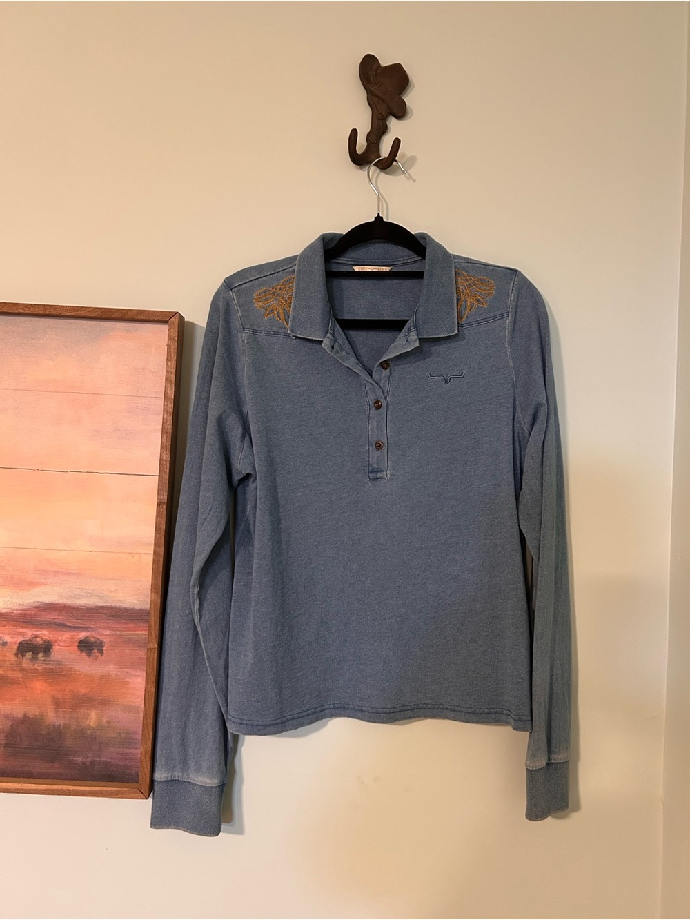 Kimes Ranch Light Blue Polo Shirt with Gold Tag